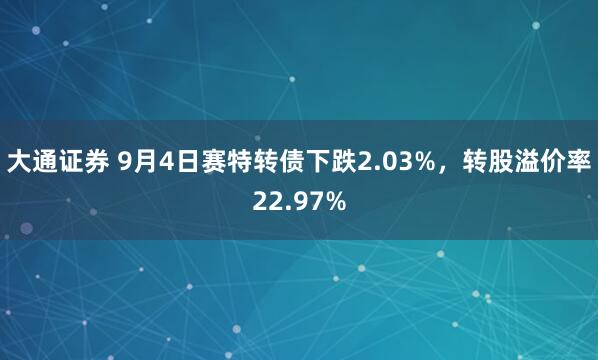 大通证券 9月4日赛特转债下跌2.03%，转股溢价率22.97%