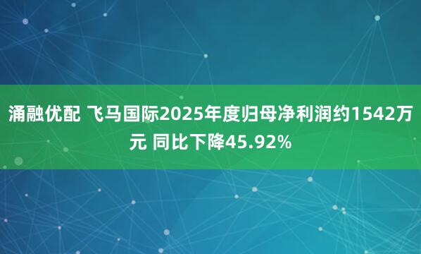 涌融优配 飞马国际2025年度归母净利润约1542万元 同比下降45.92%