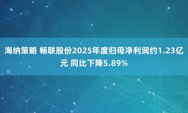 海纳策略 畅联股份2025年度归母净利润约1.23亿元 同比下降5.89%